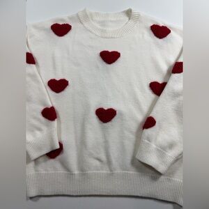 Red Heart Textured Sweater XXL Cozy Valentine Knit Pullover